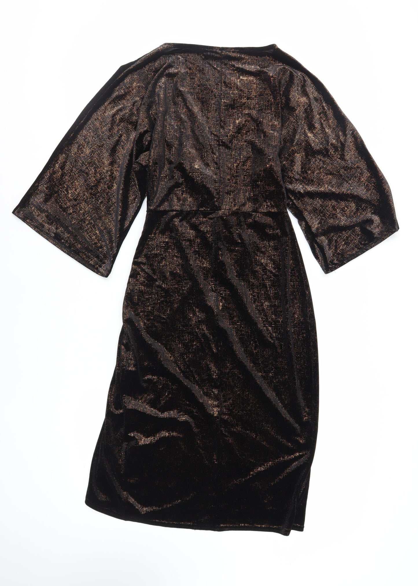 QED London Womens Black Polyester Sheath Size 10 V-Neck Pullover - Glitter