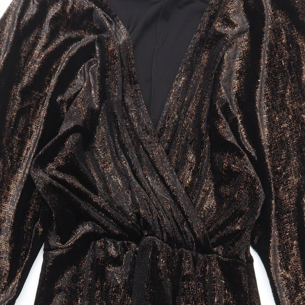 QED London Womens Black Polyester Sheath Size 10 V-Neck Pullover - Glitter