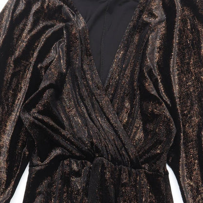 QED London Womens Black Polyester Sheath Size 10 V-Neck Pullover - Glitter