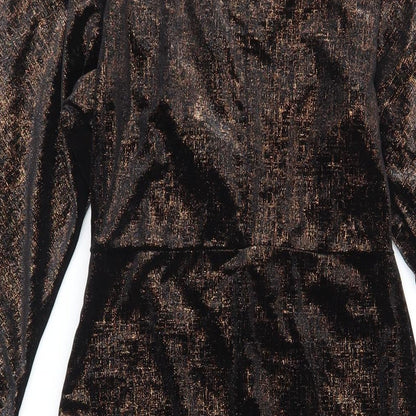 QED London Womens Black Polyester Sheath Size 10 V-Neck Pullover - Glitter