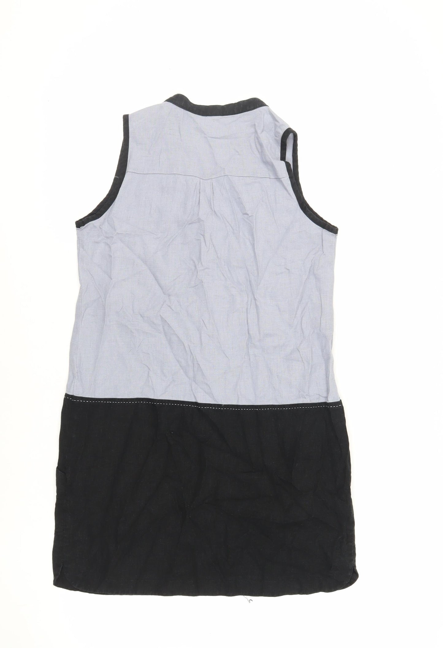 NEXT Womens Blue Colourblock Linen Sheath Size 8 V-Neck Pullover - Pockets