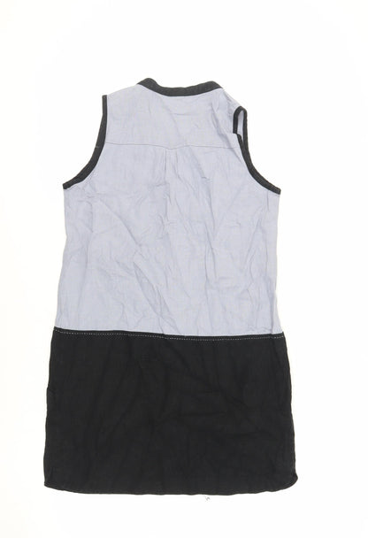 NEXT Womens Blue Colourblock Linen Sheath Size 8 V-Neck Pullover - Pockets