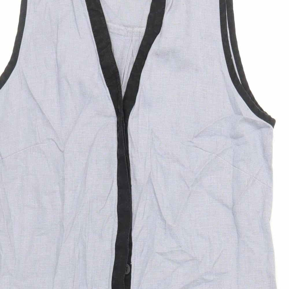 NEXT Womens Blue Colourblock Linen Sheath Size 8 V-Neck Pullover - Pockets