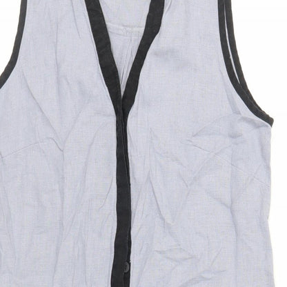 NEXT Womens Blue Colourblock Linen Sheath Size 8 V-Neck Pullover - Pockets