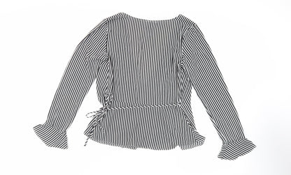 Divided by H&M Womens Black Striped Polyester Wrap Blouse Size 10 V-Neck