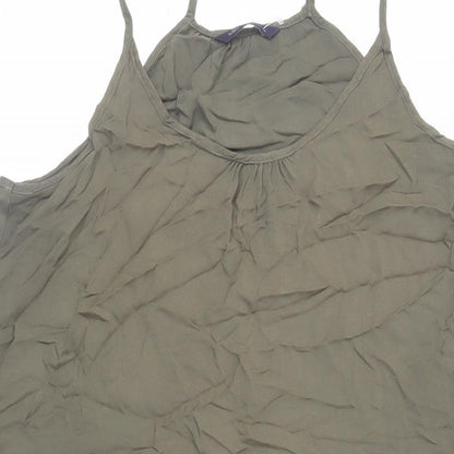 Marks and Spencer Womens Green Viscose Slip Dress Size 12 Round Neck Pullover - Ruffle Pockets