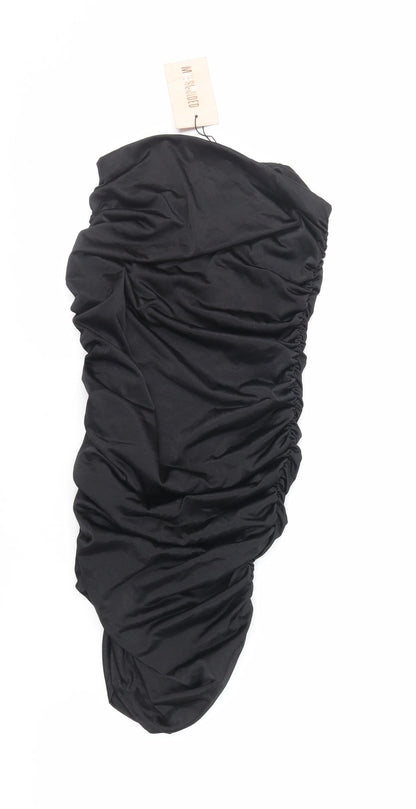 Missguided Womens Black Polyester Bodycon Size 10 Off the Shoulder Pullover - Ruched Strapless