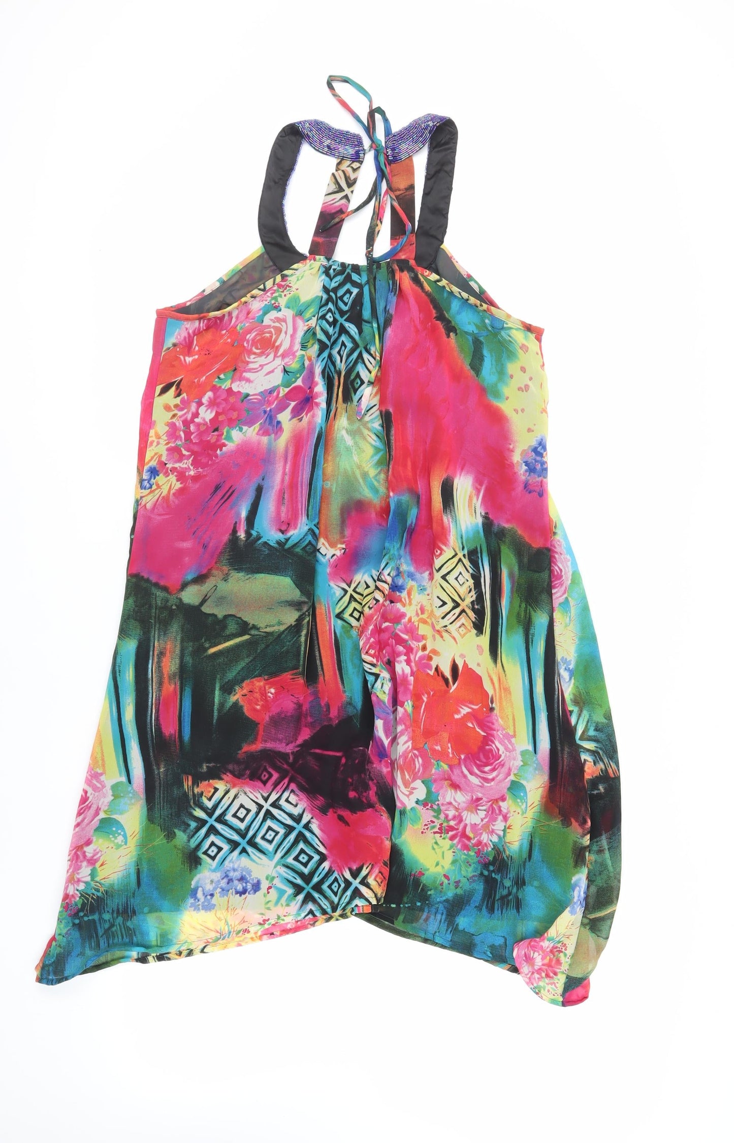 NEXT Womens Multicoloured Geometric Polyester Trapeze & Swing Size 14 Halter Tie - Beaded Neckline