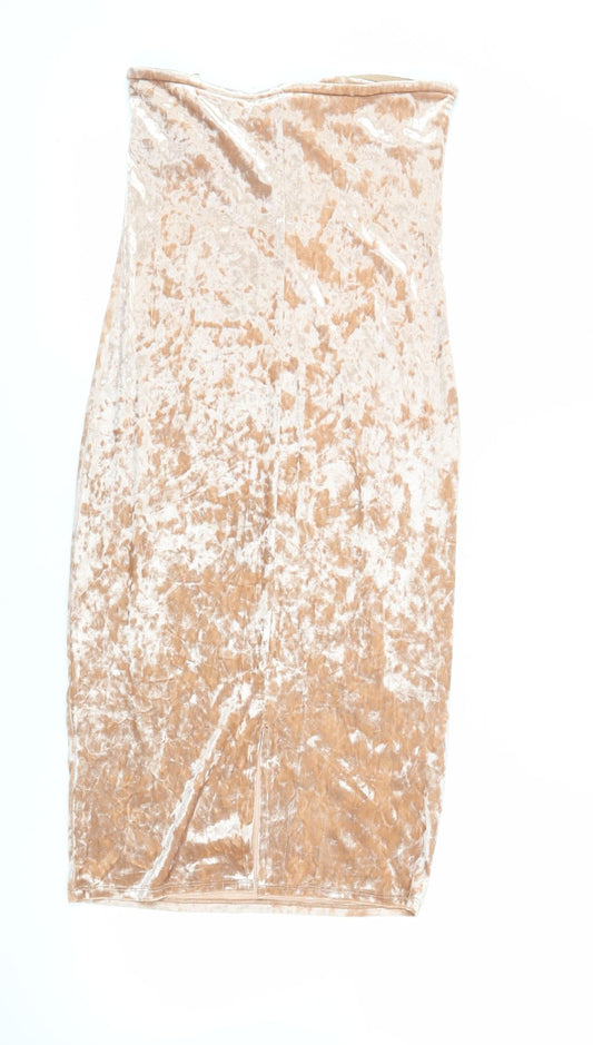 FOREVER 21 Womens Beige Polyester Pencil Dress Size M Off the Shoulder Pullover - Strapless