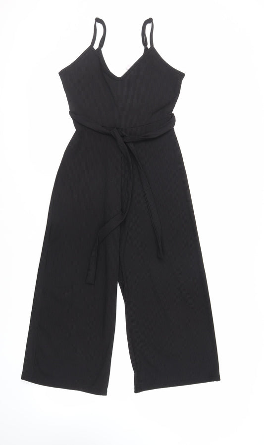 Miss Selfridge Womens Black Polyester Jumpsuit One-Piece Size 4 L20 in Pullover - Belted