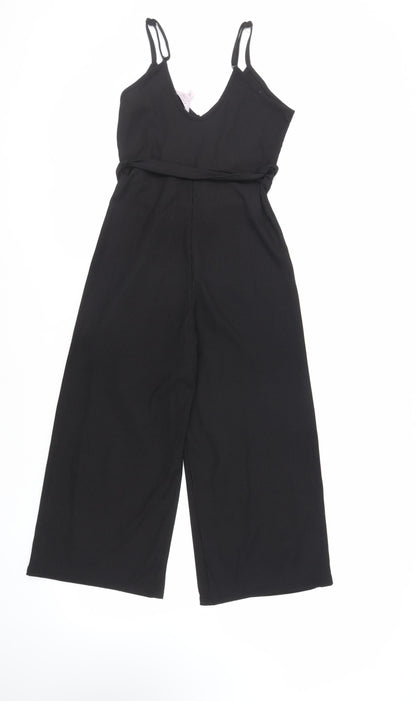 Miss Selfridge Womens Black Polyester Jumpsuit One-Piece Size 4 L20 in Pullover - Belted