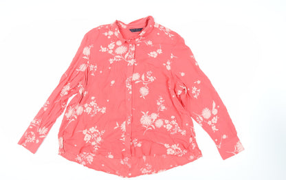 Marks and Spencer Womens Pink Floral Viscose Basic Button-Up Size 10 Collared