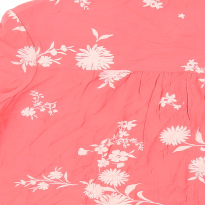 Marks and Spencer Womens Pink Floral Viscose Basic Button-Up Size 10 Collared
