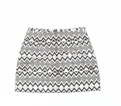 Oasis Womens Black Geometric Polyester Mini Skirt Size 8 Zip