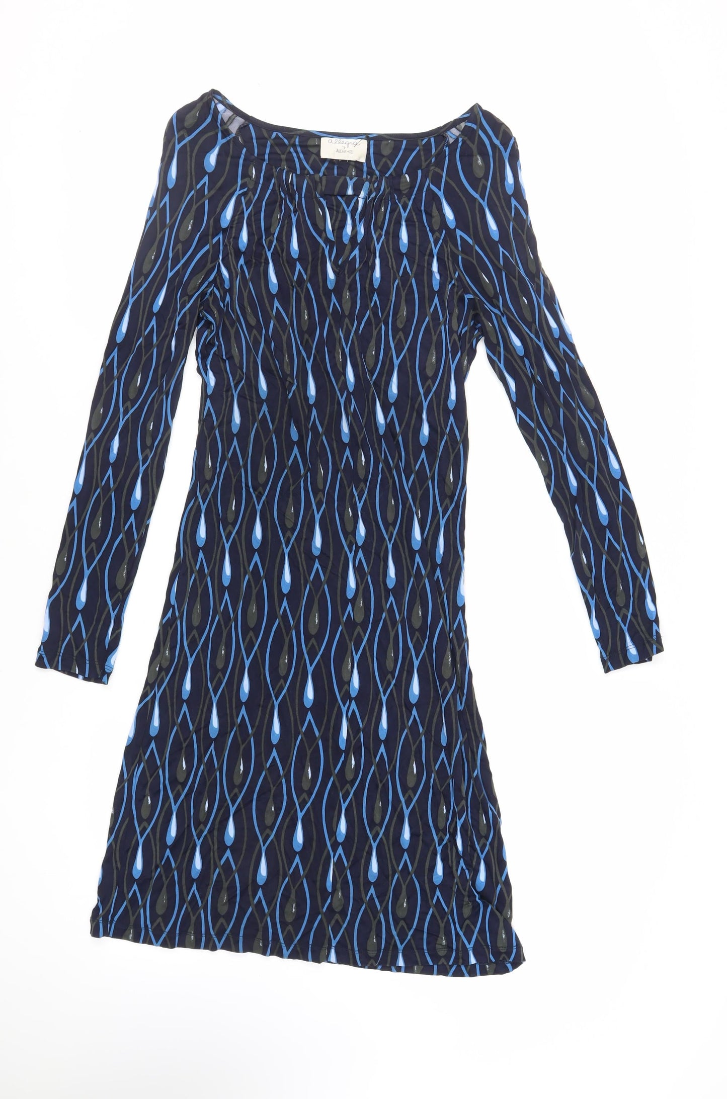 Allegra Womens Blue Geometric Viscose A-Line Size S Boat Neck Pullover