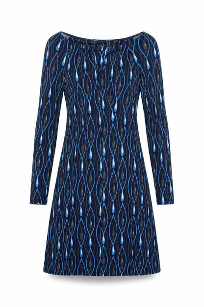 Allegra Womens Blue Geometric Viscose A-Line Size S Boat Neck Pullover