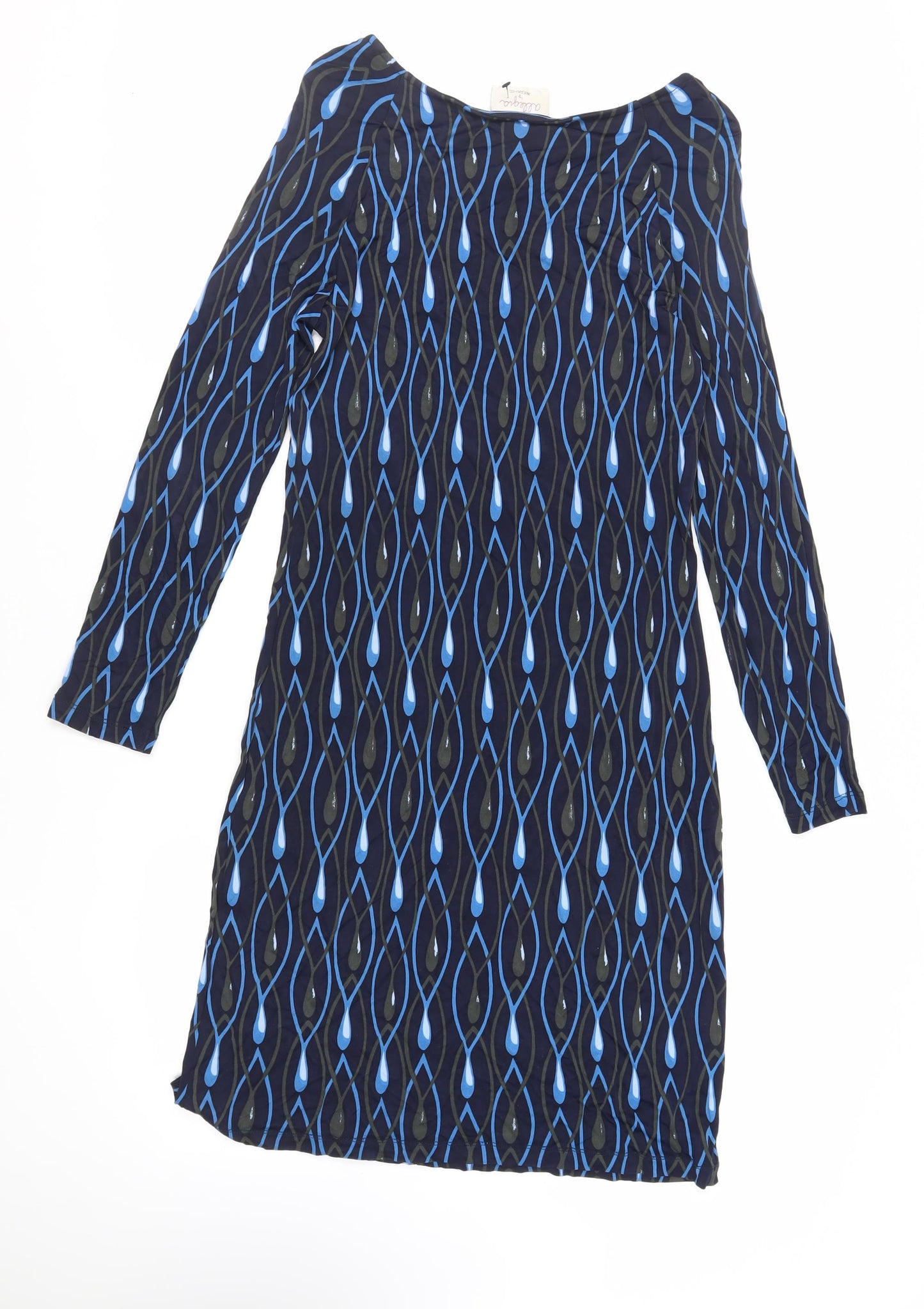 Allegra Womens Blue Geometric Viscose A-Line Size S Boat Neck Pullover