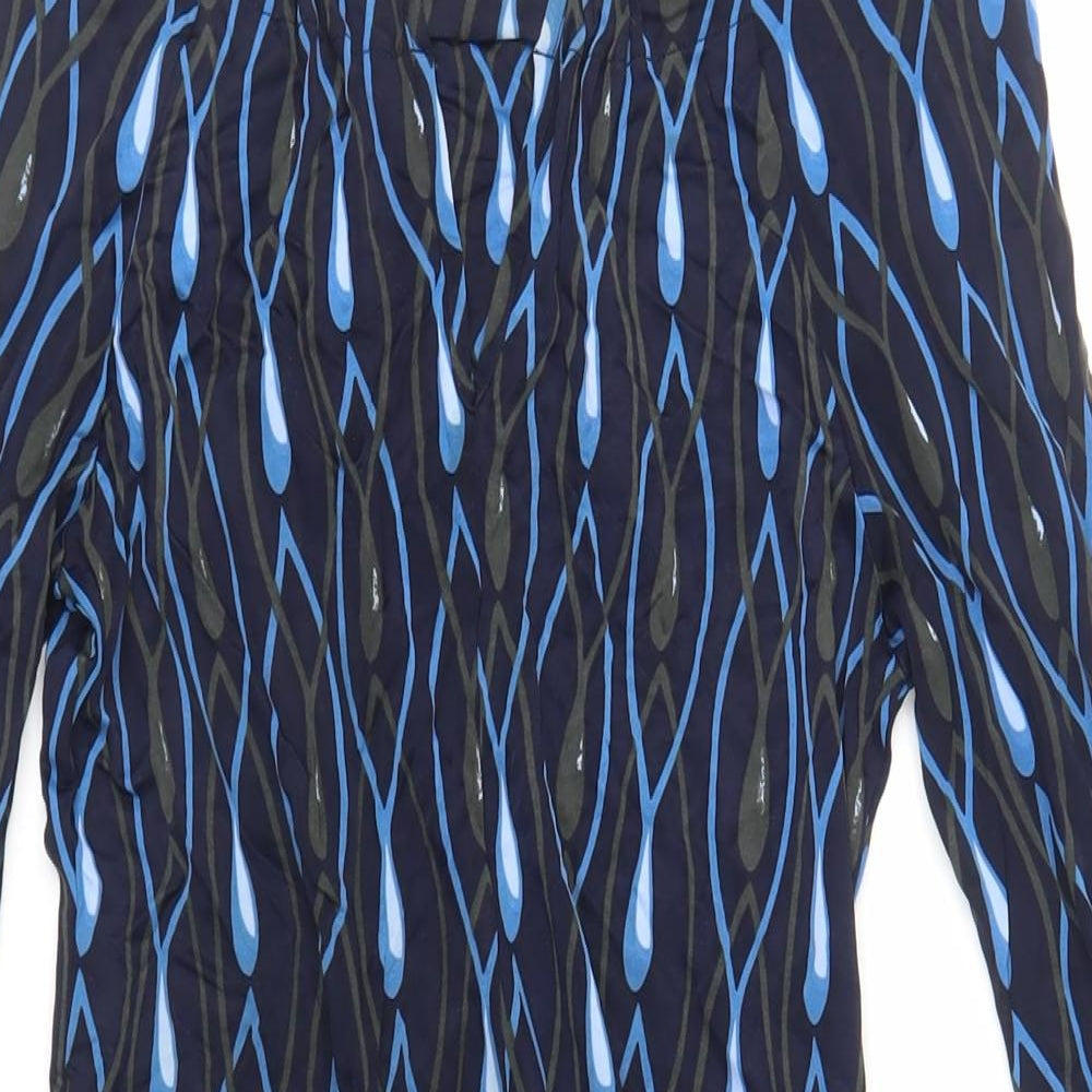 Allegra Womens Blue Geometric Viscose A-Line Size S Boat Neck Pullover