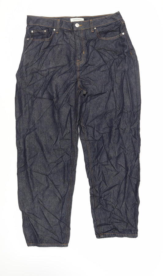 Autograph Womens Blue Cotton Straight Jeans Size 14 L28 in Regular Zip