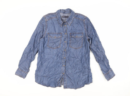 Womens UK Size 10 Marks and Spencer Blue Basic Button-Up
