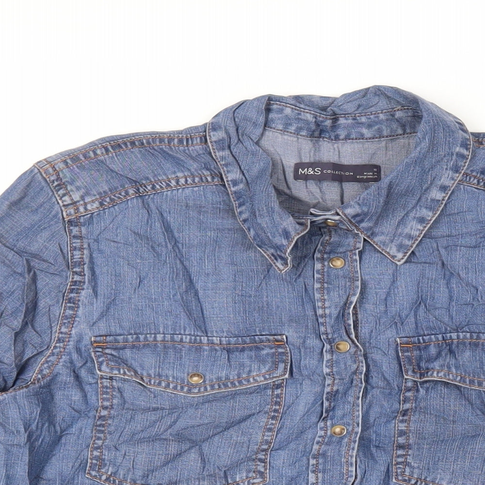 Womens UK Size 10 Marks and Spencer Blue Basic Button-Up