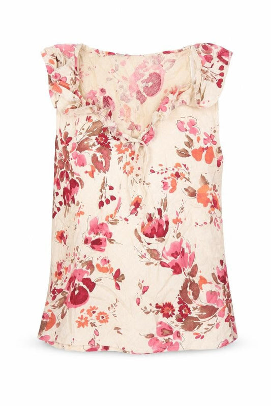 Mia Moda Womens Multicoloured Floral Linen Tunic Blouse Size 10 Sweetheart