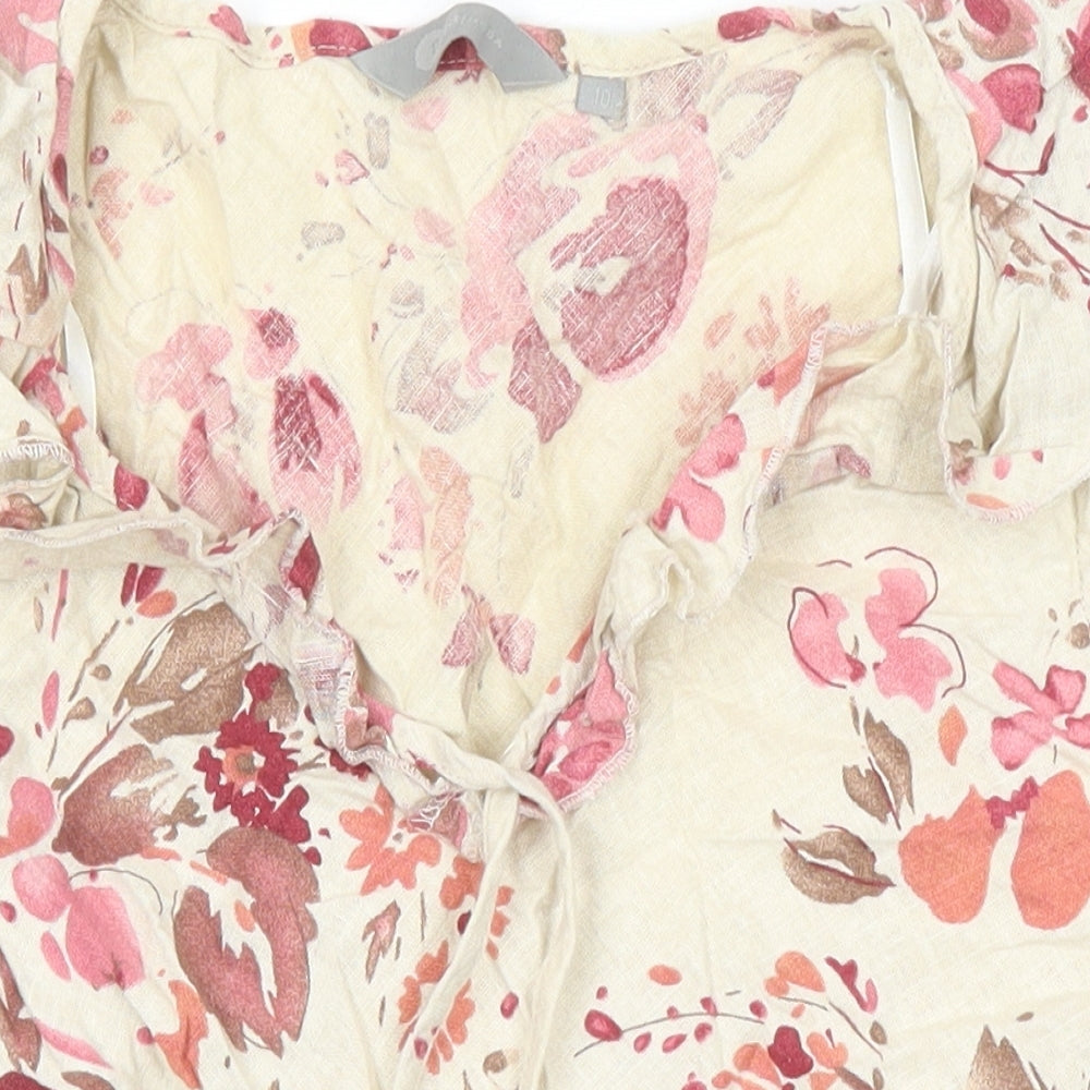 Mia Moda Womens Multicoloured Floral Linen Tunic Blouse Size 10 Sweetheart