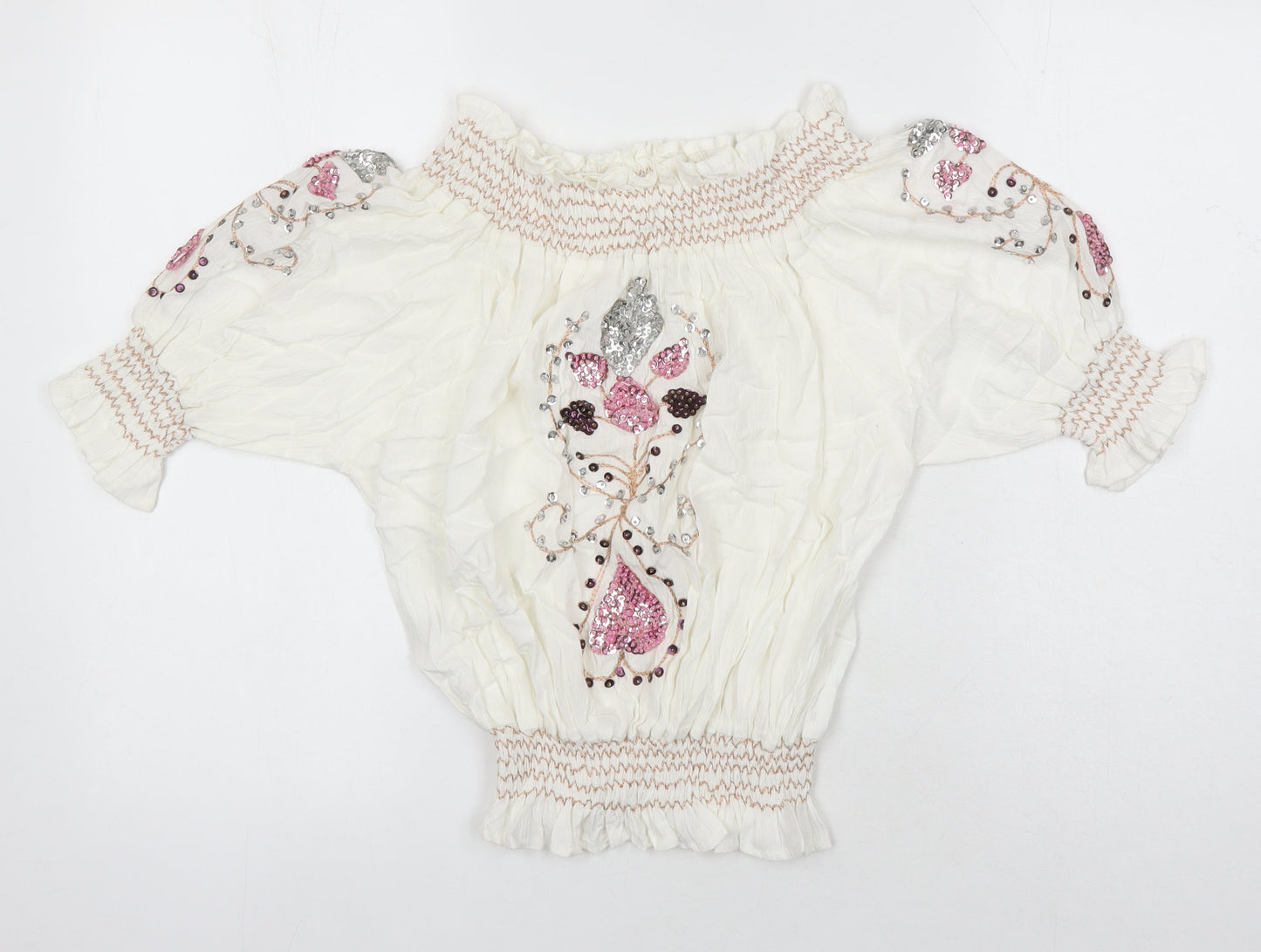 Lindsay Brown Womens Ivory Cotton Tunic Blouse Size XL Boat Neck - Sequin Detail