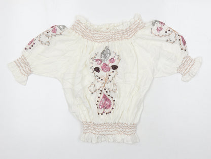 Lindsay Brown Womens Ivory Cotton Tunic Blouse Size XL Boat Neck - Sequin Detail