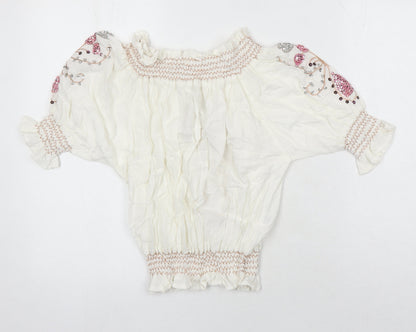 Lindsay Brown Womens Ivory Cotton Tunic Blouse Size XL Boat Neck - Sequin Detail
