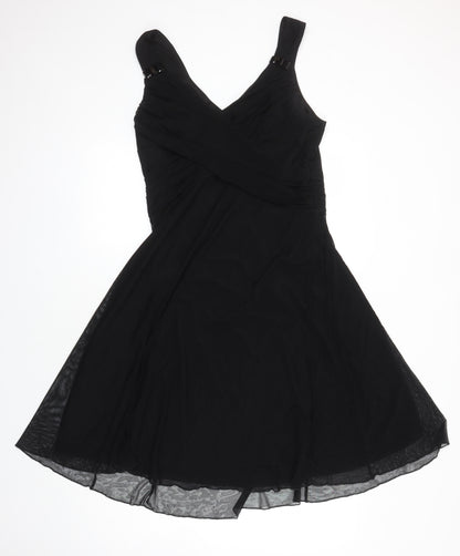 NEXT Womens Black Nylon A-Line Size 16 V-Neck - Beaded Detail