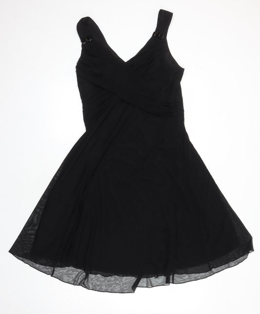 NEXT Womens Black Nylon A-Line Size 16 V-Neck - Beaded Detail
