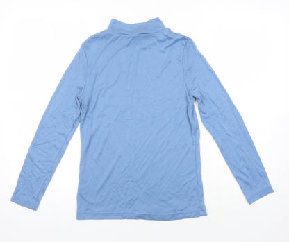 Damart Womens Blue Acrylic Jersey T-Shirt Size 10 Mock Neck