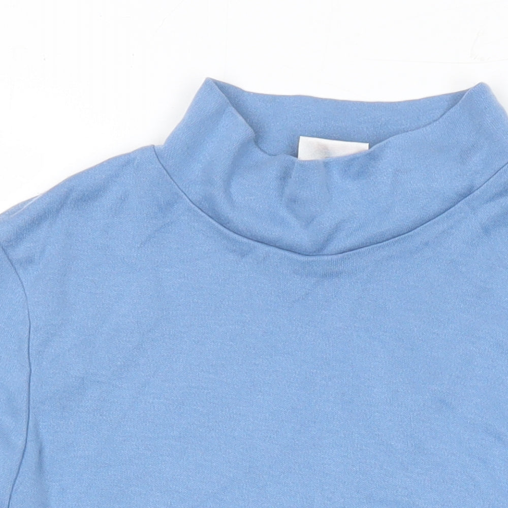 Damart Womens Blue Acrylic Jersey T-Shirt Size 10 Mock Neck