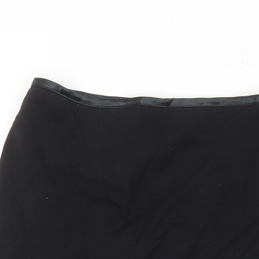 Miss Selfridge Womens Black Herringbone Polyester A-Line Skirt Size 10 Tie