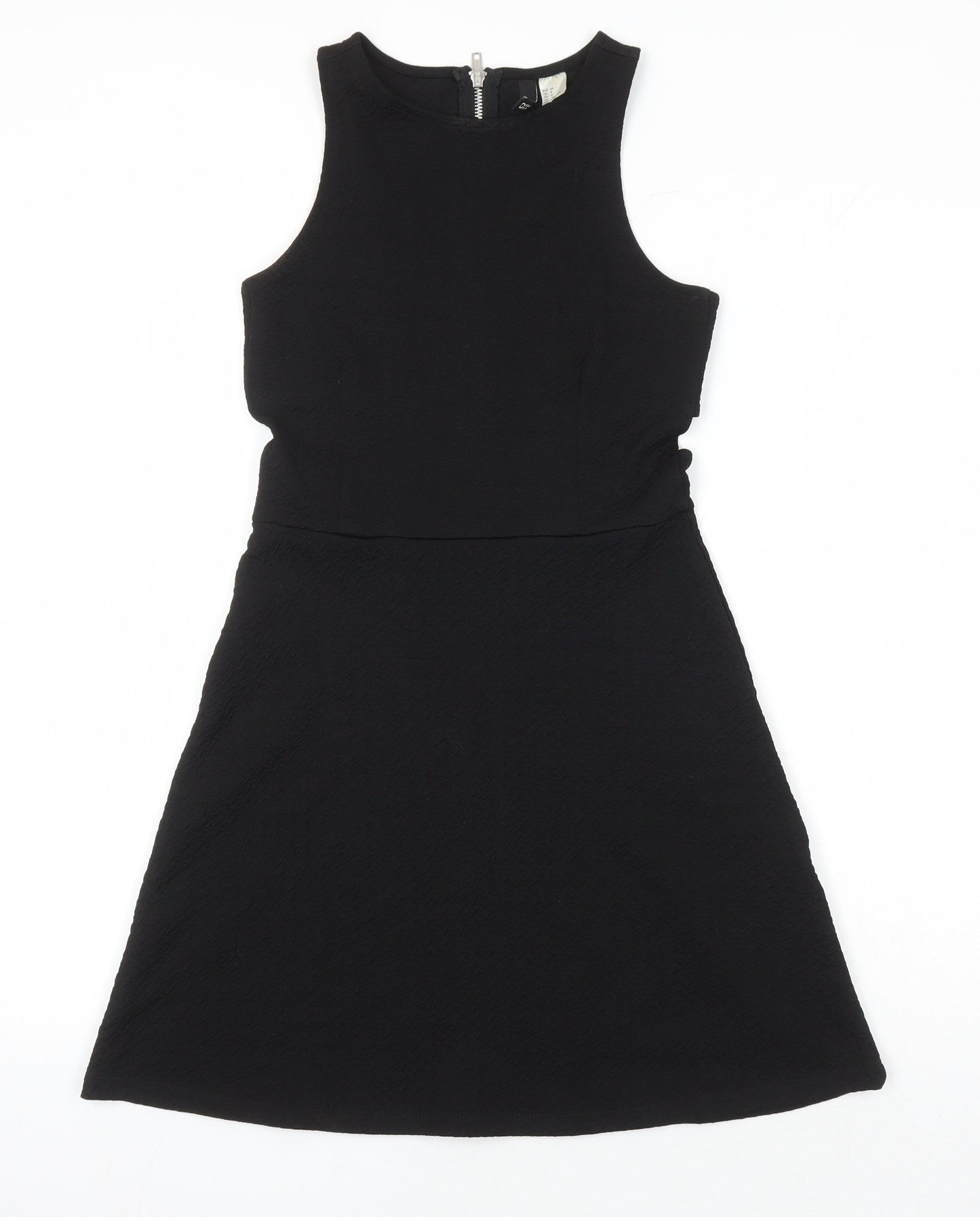 H&M Womens Black Polyester A-Line Size 8 Round Neck