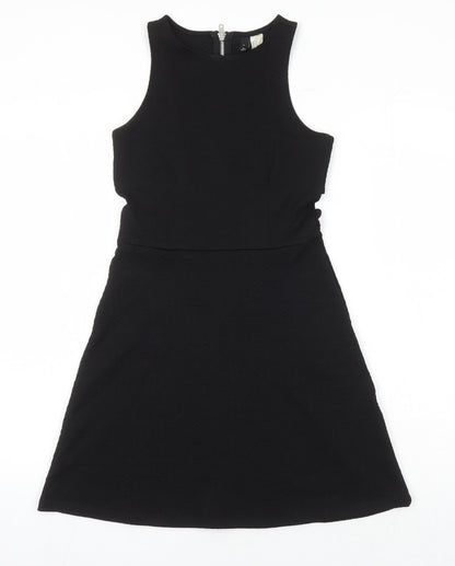 H&M Womens Black Polyester A-Line Size 8 Round Neck
