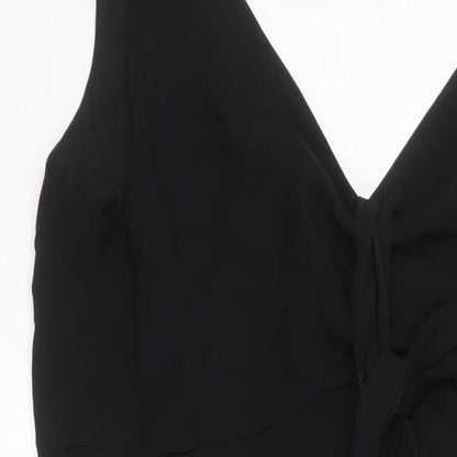 Marks and Spencer Womens Black Polyester A-Line Size 12 V-Neck Zip