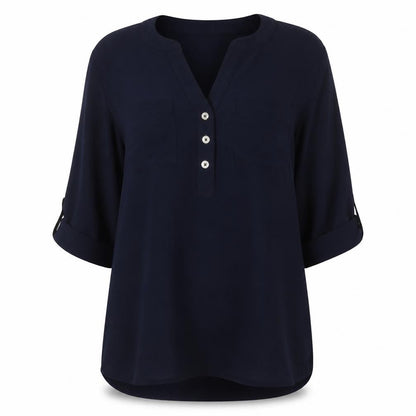 Anna Klein Womens Blue Polyester Tunic Blouse Size L V-Neck