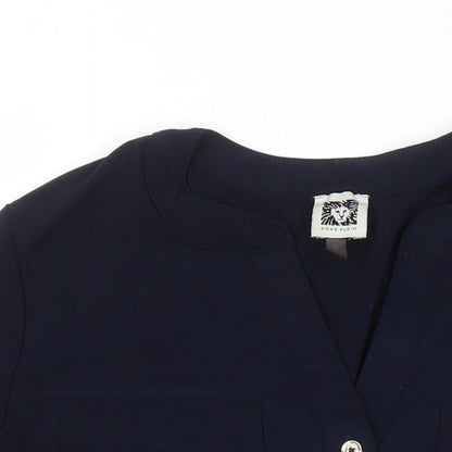 Anna Klein Womens Blue Polyester Tunic Blouse Size L V-Neck