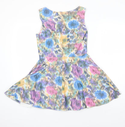 By Henry Holland Womens Multicoloured Floral Polyester Fit & Flare Size 12 Boat Neck