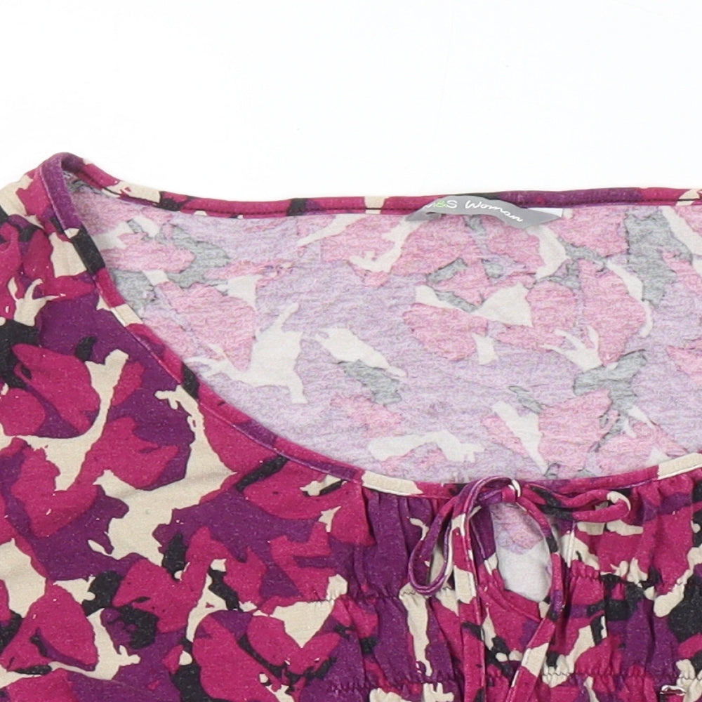 M&S Womens Multicoloured Geometric Viscose Tunic Blouse Size 18 Boat Neck