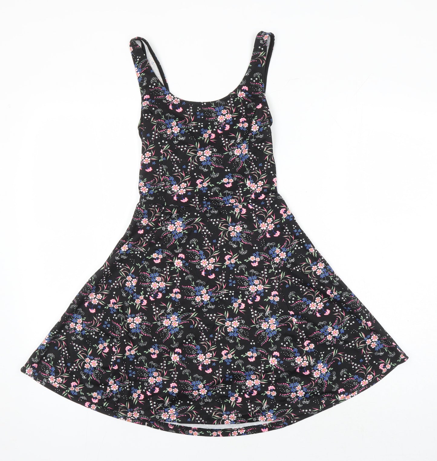 H&M Womens Multicoloured Floral Polyester A-Line Size 6 Boat Neck