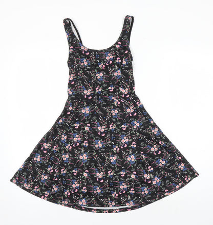 H&M Womens Multicoloured Floral Polyester A-Line Size 6 Boat Neck