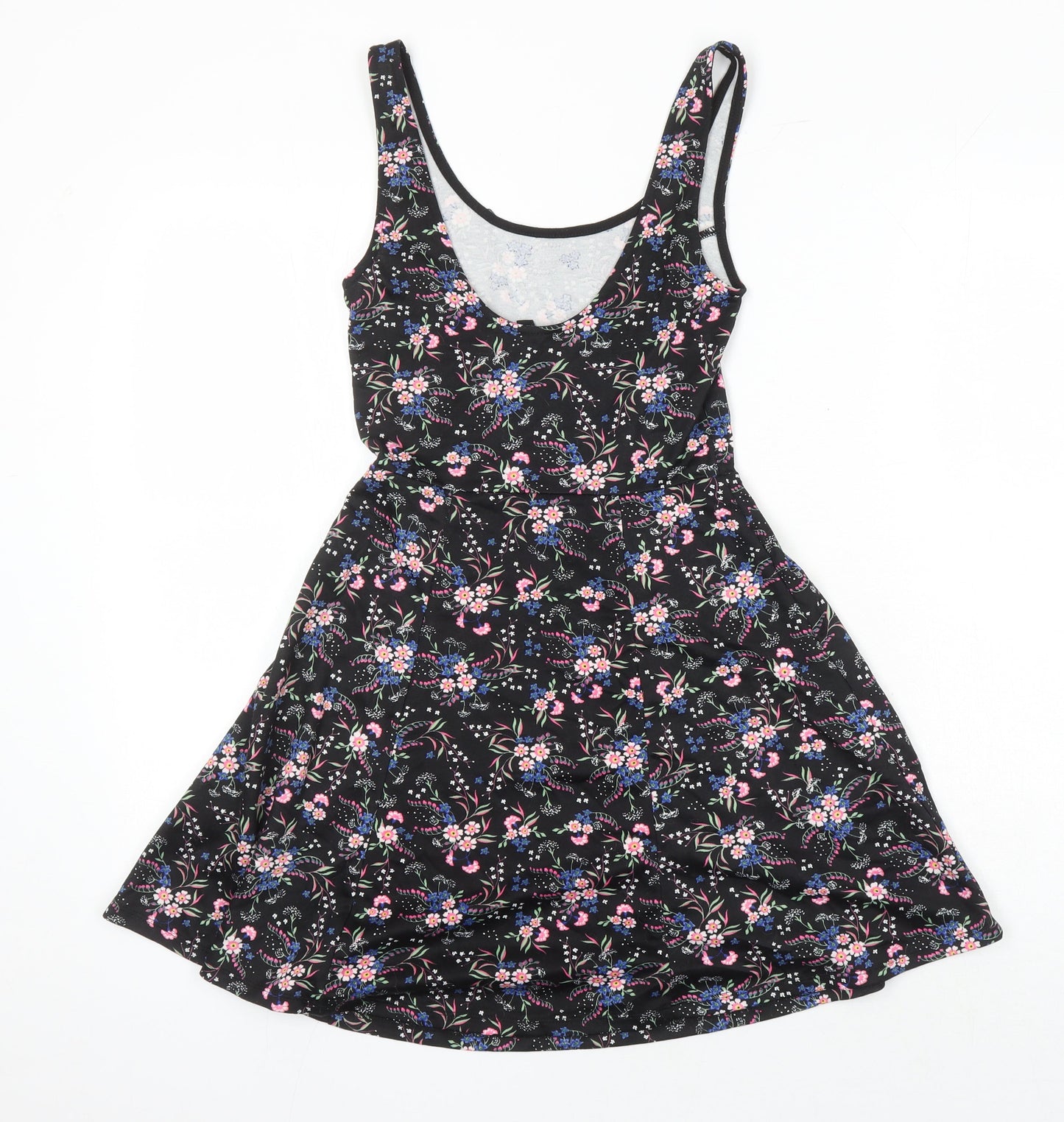H&M Womens Multicoloured Floral Polyester A-Line Size 6 Boat Neck