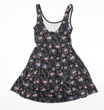 H&M Womens Multicoloured Floral Polyester A-Line Size 6 Boat Neck
