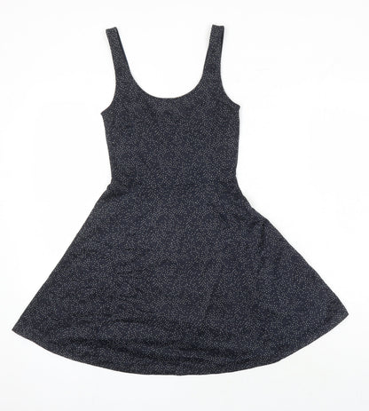 H&M Womens Black Geometric Polyester A-Line Size 6 Scoop Neck