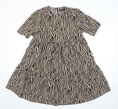 PRETTYLITTLETHING Womens Ivory Animal Print Polyester A-Line Size 10 Roll Neck