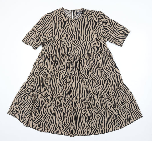 PRETTYLITTLETHING Womens Ivory Animal Print Polyester A-Line Size 10 Roll Neck