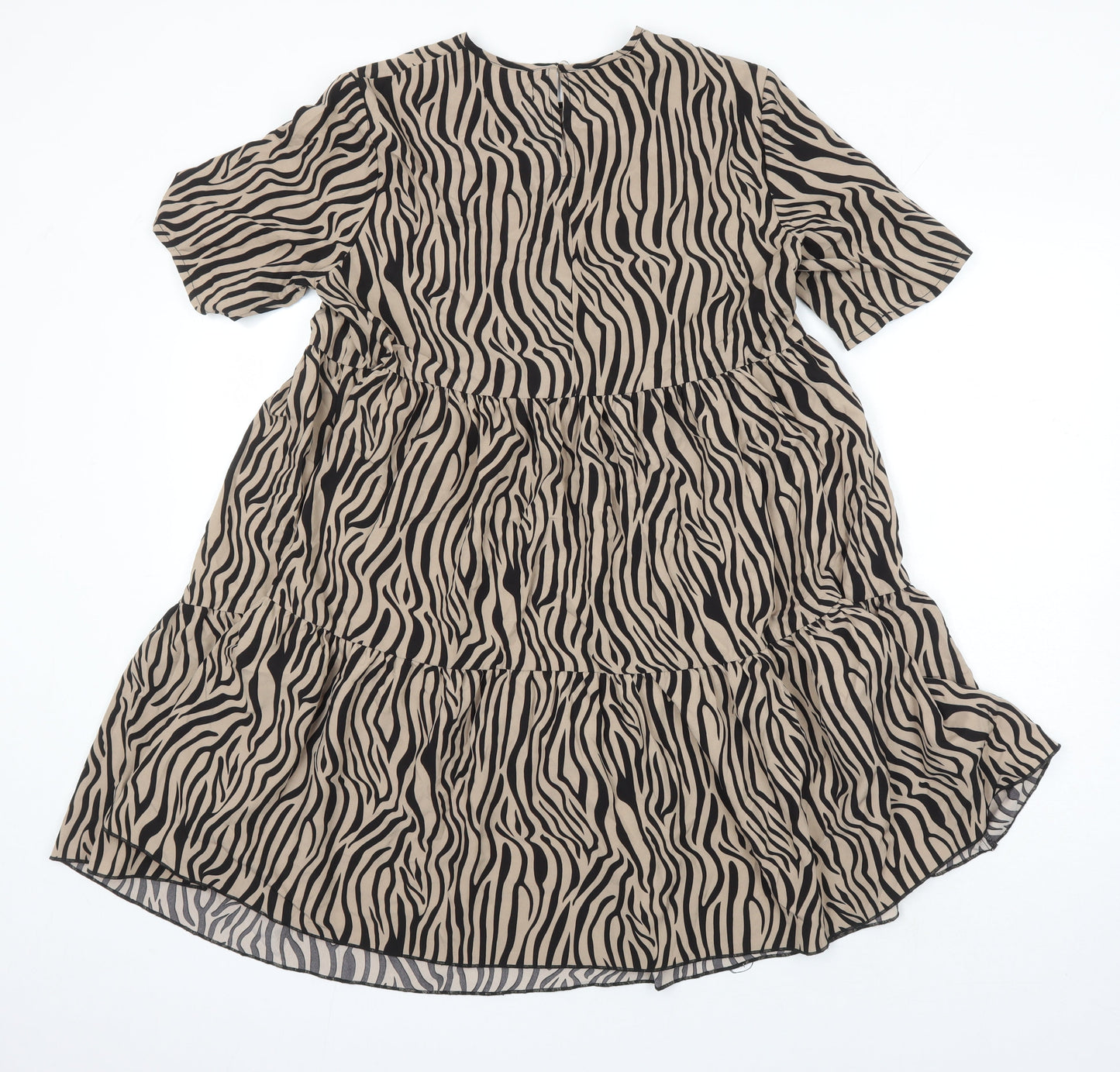 PRETTYLITTLETHING Womens Ivory Animal Print Polyester A-Line Size 10 Roll Neck